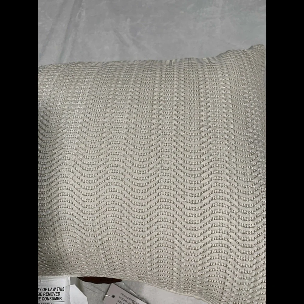 NWT $175 Donna Karan Faux Leather‎ Woven Decorative Pillow Ivory [SZ 12